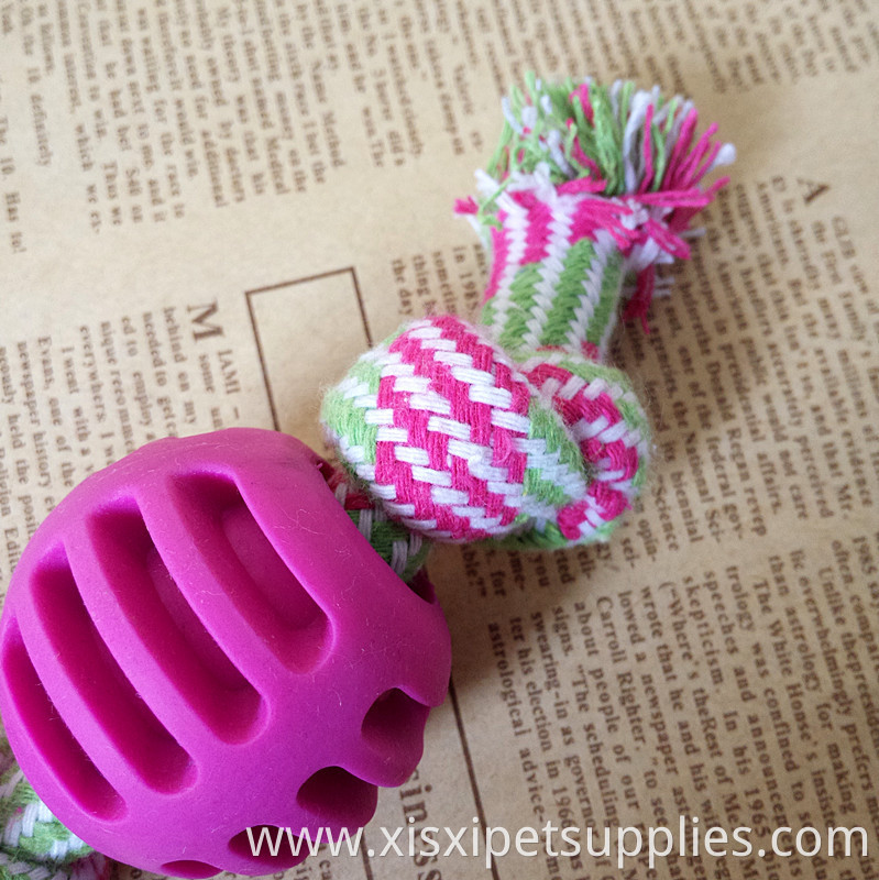 pet dog teething cleaning toy TPR ball rope toy for small dog